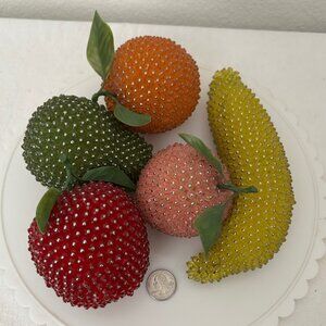 Vintage Handmade Beaded Fruit Lifesize Peach Pear Orange Apple Banana